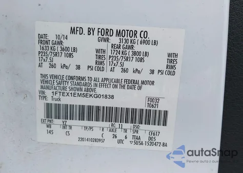 2014 Ford F-150 Xl from USA, damaged, VIN 1FTEX1EM5EKG01838